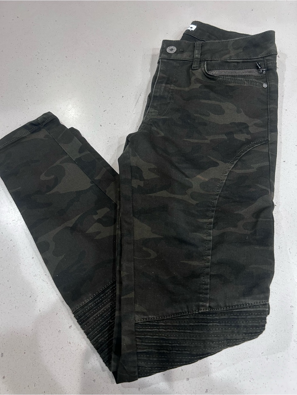 Zara Camo Moto-Style Skinny Pants - Dark Green/Black